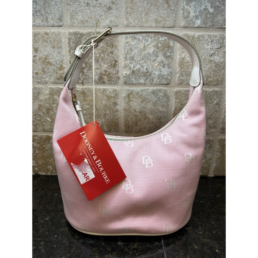 NWT Vintage Y2K Dooney & Bourke Pink Signature Monogram Hobo Bucket Print Tote